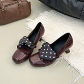 LIZAKOSHT - Vintage Polka Dot Thick Heel Women Mary Jane Shoes Outdoor Slip On Pumps Spring Autumn Eelgant Dress Leather Single Shoes
