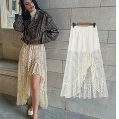 LIZAKOSHT - Perspective Skirt Women Lace Asymmetric Sexy Summer Skirt