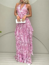 LIZAKOSHT - Pleated Trim Dresses Women Hipster Popular Halter V-neck Stacked Irregular Maxi Bodycon Mujer Elegant High Street Frock