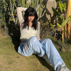 LIZAKOSHT - New V-neck Knitted Cardigan Sweater Women's Long-sleeved Thin Section Micro-transparent Sunscreen Cardigan Top Spring and Summer