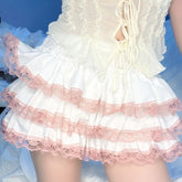 LIZAKOSHT - Lace Ruffles Mini Skirts Japanese Style Y2k Clothes Spring Autumn Women Skirt Sexy Vintage High Waist Ropa Mujer