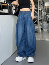 LIZAKOSHT  -  Blue Jeans Women Y2K Hip Hop Fashion Vintage High Waisted Cargo Jeans Streetwear Casual Loose Large Size Wide Leg Denim Pants