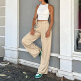 LIZAKOSHT - Spring and Autumn New Fashion High Waist Khaki Casual Pants Women's Street Leisure Trend Wide Leg Loose Suit trousers