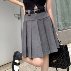 LIZAKOSHT - Preppy Style Pleated Skirts High Waist Women Summer Spring Retro Japanese Fashion Vintage Harajuku High Quality Skirt