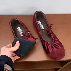 LIZAKOSHT - Fashion Ballet Flats Women Round Toe Pleated Satin Casual Shoes Female Shallow Comfort Sweet Design Brand Mary Jane Shoes Women