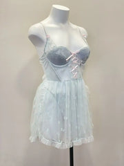 LIZAKOSHT - New Sexy Lingerie Women's Sleepwear See Through Gauze Mesh Embroidery Suspender Nightdress with Chest Pad Vestidos Mujer