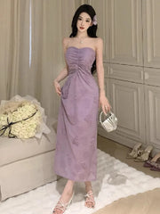 LIZAKOSHT  -  Woman Dress Sweet Sexy Strapless Flowers Slim Backless Vintage Elegant Summer Fashion Party Female Dresses Casual