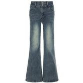 LIZAKOSHT - Personality street vintage low-rise jeans breasted slim trousers straight loose women's wide-leg pants