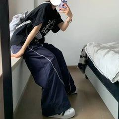 LIZAKOSHT - Y2K Striped Sweatpants Women Streetwear Oversized Baggy Joggers Harajuku Patchwork Wide Leg Pants Summer Korean Trousers
