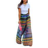 LIZAKOSHT - New Stylish Checkerboard Printed Wide Leg Pants New Summer High Waist Zipper Casual Office Trousers For Women