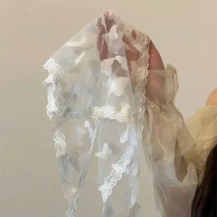 LIZAKOSHT  -  Vintage Triangular Hair Scarf Headband Lace Butterfly Hairscarf Women Sweet Pastoral Headdress Y2K Korean French Headwears