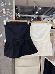 LIZAKOSHT - Bow White Strapless Tank Top Woman Summer Back Elastic Band Cotton Short Vest Female Elegant Sweet Evenning Party Tube Tops New