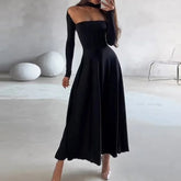 LIZAKOSHT - O Neck Casual Spring Autumn Maxi Dress, Women Holiday Long Sleeve Fashion Party Dress, New Patchwork Simple Ladies Dress Vestido