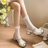 LIZAKOSHT - Women Mary Jane Shoes Spring New Sweet Bow Thick Heels Shoes Ladies Silver Leather Pumps Female Casual Dress Party Shoes