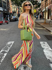 LIZAKOSHT  -  Women Sexy One Shoulder Sleeveless Colorful Maxi Dress Fashion Slim Irregular Dresses 2024 Summer Lady Chic Beach Vacation Robes