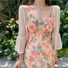 LIZAKOSHT - French Sweet Vintage Floral Dress Women Casual Spaghetti Strap Beach Dress Female Summer Office Lady Party Vestidos