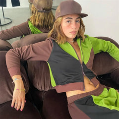 LIZAKOSHT - Autumn and Winter New Two-piece Women's Contrast Trousers Casual Suit Fashion Cardigan Casual Sports Women's Clothing