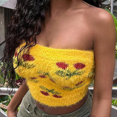 LIZAKOSHT - Jacquard Knitted Plush Strapless Top for Women's Summer New Style Sexy and Spicy Girl Style Slim Fit Interior Sweater Tank Tops