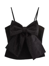 LIZAKOSHT - Fashion Solid Color Sleeveless Bow Woman Top Sexy Black Loose Backless Sequins Short Vest 2025 Spring Female New Street Wear