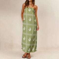 LIZAKOSHT - Women Graphic Strapless Long Tube Dress Vintage Off Shoulder Backless Maxi Dress Flowy Summer Holiday Beach A-line Dress