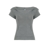 LIZAKOSHT - Pockets Hooded Top Retro Street Style Short Sleeve Hoodie T-shirts Summer Casual Basic Slim-fit Loose Crew Neck Tees
