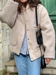 LIZAKOSHT  -  Winter Women Jackets Female Tops Autumn New Fashion Loose Casual Collar Solid Color Bomber Coats Woolen Jacket Women Clothing