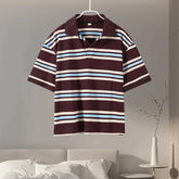 LIZAKOSHT  -  Casual Loose Striped T-shirt For Women 2025 New Summer Chic Vintage Basic Short Sleeve Contrast Color Pullovers Round Neck  Tops