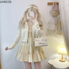 LIZAKOSHT - Japanese Kawaii Lolita Style Dress Women Sweet Flower Print Ruffles Square Neck Princess Dresses Female Cute Party Mini Dresses