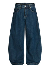 LIZAKOSHT - Washed American Style Wide Leg Jeans High Waist Straight Cut Commute Elegant High Quality Cotton Polyester Blend No Stretch