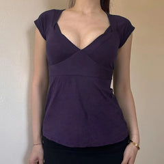 LIZAKOSHT - Bow Tie V Neck Short Sleeve T Shirts Women Clothing Summer Girls Tops