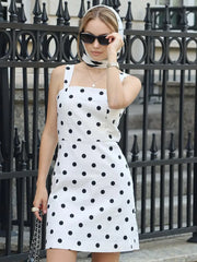 LIZAKOSHT - Straps Dot Dresses For Women Fashion Sexy Streetwear Regular Sleeveless Slash Neck Sheath Mini Vestidos Robes Female Slim Fit