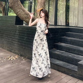 LIZAKOSHT  -  Temperament Female Dress Womens New Fashion Sexy Sleevess Long Skirt Elegant Summer Ink Butterfly Floral Camisole Dresses