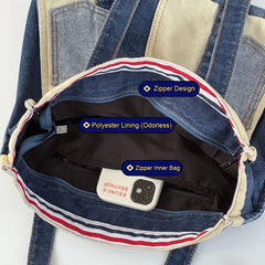 LIZAKOSHT - Women's Cowboy Shoulder Bag Shopping Bags Splicing Denim Handbag Fashion Simple Tote