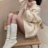 LIZAKOSHT  -  Autumn Winter Lazy Sweatshirt Dress for Women Turtleneck Off Shoulder Knitted Sweater 2025 New Mid-length Vestidos Mujer Tops