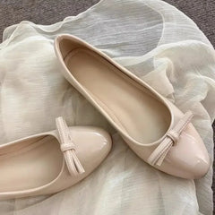 LIZAKOSHT - Women Round Toe Knot Decor Mary Jane Ballet Flats Slip on Comfort Non Slip Rubber Sole Flat Heel Daily Commute Casual Footwear