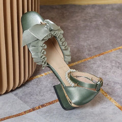 LIZAKOSHT - luxury evening shoes women flower heels Y2k low heel shoes 3.5 cm sling chunky shoes Lolita platform heels Mary Jane shoes