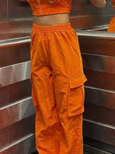 LIZAKOSHT - Halloween Baggy Cargo Pants Low Waist Loose Jogger Parachute Pants with Drawstring Orange Wide Legs Y2K Chic Trousers Streetwear