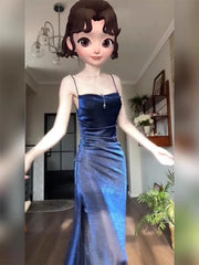 LIZAKOSHT - Women's Drape Neck Formal Maxi Dresses French Elegant Shinny Cocktail Party Dress Spaghetti Straps Mermaid Evening Gown