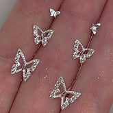 Lizakosht Needle Hollow Mini Butterfly Stud Earrings for Women Girls Silver Color Rhinestone Pierced Earrings Fashion Jewelry