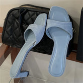 LIZAKOSHT - New Fashion Open Toe Women Slippers Summer Square Low Heels Casual Party Dress Slides Ladies Shoes