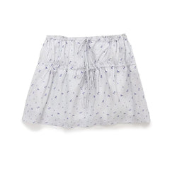 LIZAKOSHT - Summer 2024 Women Floral Print Satin Skirt Vintage Drawstring Mid Waist Female A-line Mini Skirt Holiday