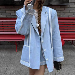 LIZAKOSHT  -  SuperAen Korean Style Design Patchwork Striped Suit for Women 2025 Autumn New Contrast Color Fashion Notched Blazer