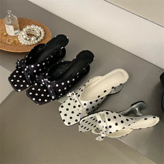 LIZAKOSHT - Summer Butterfly-kont Polka Dot Square Toe Women Slippers Fashion Design Hollow Strange Heels Shoes