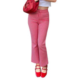 LIZAKOSHT  -  Plaid Flared Pants Women Summer Slim Fit Elastic High Waist Cropped Trousers Casual Sweatpants y2k Clothes Streetwear