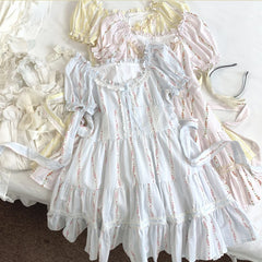 LIZAKOSHT - Japanese Kawaii Lolita Style Dress Women Sweet Flower Print Ruffles Square Neck Princess Dresses Female Cute Party Mini Dresses