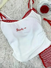 LIZAKOSHT - Summer Sexy Slim Sling Sleeveless Set Dress Women Korean Fashion Skinny Plaid Thin Tops Female + Aesthetic Y2k Solid Dresses New