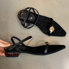 LIZAKOSHT - Ankle Strap Sandals Brand Narrow Band Beach Flip Flops Slingback Sandal Open Toe Flat Heels Shoes Sandalias Slipper Mujer