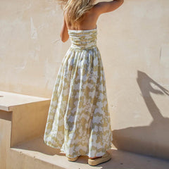 LIZAKOSHT - Women Strapless Dress Summer Abstract Print Ruched A-Line Dress for Cocktail Party Beach Streetwear Aesthetic Clothes