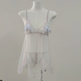 LIZAKOSHT - Sexy Sleepwear Ladies Nightgowns Transparent Mesh Pajamas New Ultra-thin Lace Suspender Nightdress with Panty Lingerie Set