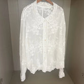 LIZAKOSHT - Early Autumn New Hot Selling Cotton Light Luxury Embroidered Flower Long Sleeve Loose Premium Sunscreen Shirt